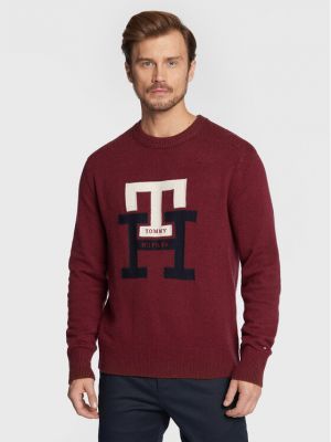 Oversize пуловер Tommy Hilfiger винено червено