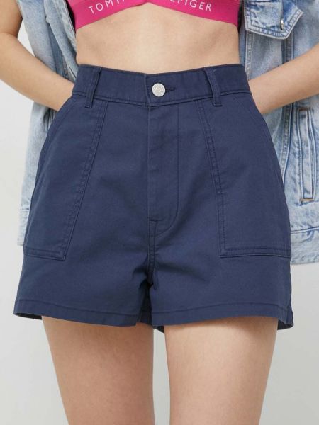 Tommy Jeans pantaloni scurti femei, culoarea albastru marin, neted, high waist