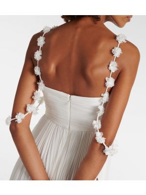 Плисирана макси рокля от шифон на цветя Self-portrait бяло