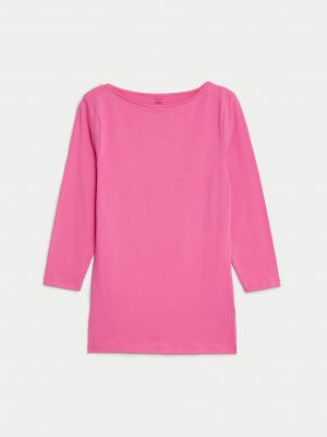 Хлопковая футболка слим Marks & Spencer розовая