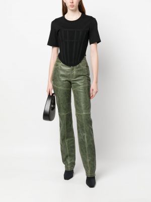 Kožené kalhoty s vysokým pasem Cormio zelené