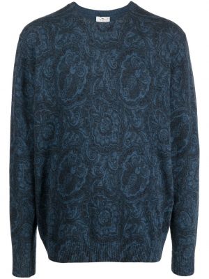 Плетен пуловер с принт с пейсли десен Etro синьо