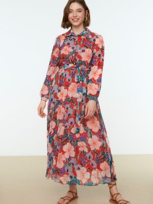 Шифоновое платье-рубашка в цветочек Trendyol