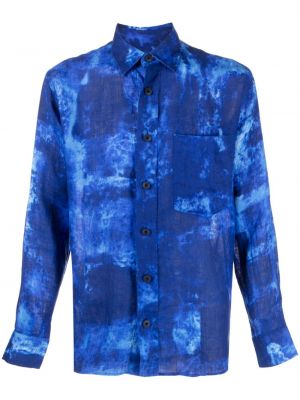 Ленена риза с tie-dye ефект Destin синьо
