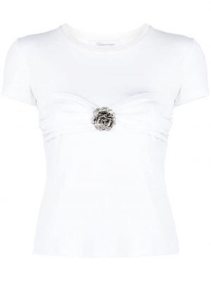 Bombažna majica s cvetličnim vzorcem Blumarine bela