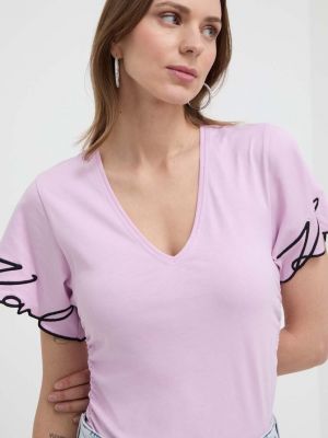 Koszulka bawełniana Karl Lagerfeld fioletowa