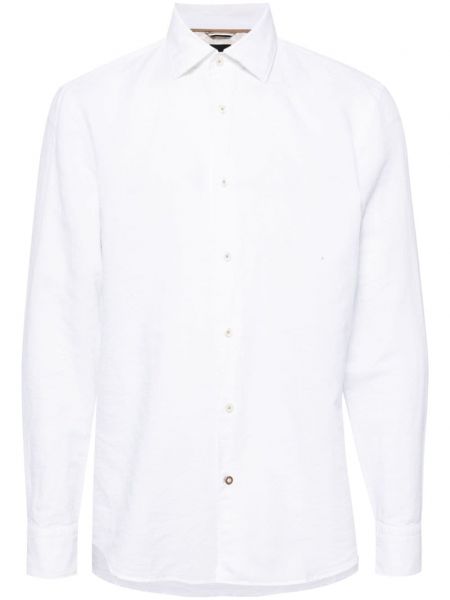 Βαμβακερό λινό πουκάμισο Boss λευκό