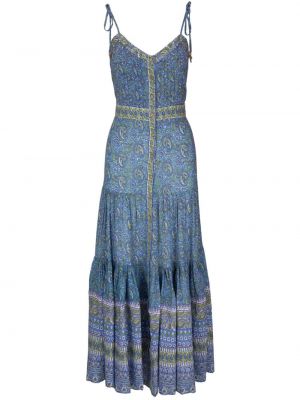 Plisované dlouhé šaty s potlačou s paisley vzorom Veronica Beard modrá