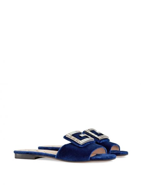 Sandalias de terciopelo‏‏‎ de cristal Gucci azul