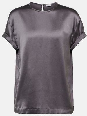 Hodvábne saténové tričko Brunello Cucinelli sivá