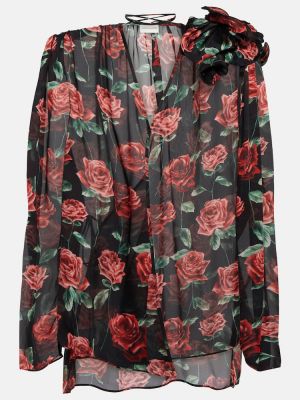 Svilena bluza s cvetličnim vzorcem Magda Butrym črna