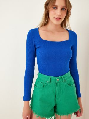 Вельветова блуза Happiness İstanbul блакитна