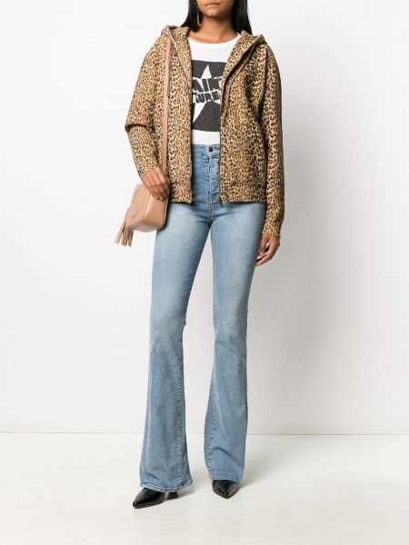 Sudadera con capucha con cremallera con estampado leopardo Saint Laurent marrón