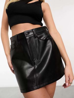 Кожаная юбка с карманами из искусственной кожи Abercrombie & Fitch черная