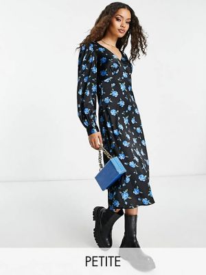 Ярко-синее платье миди с v-образным вырезом Vila Petite с цветочным принтом