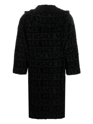 Szlafrok bawełniany z nadrukiem Versace czarny