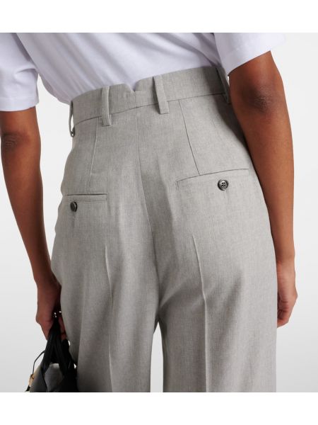 Vlněné kalhoty s vysokým pasem relaxed fit Ami Paris šedé