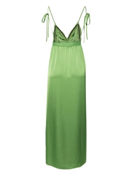 Krajkové saténové dlouhé šaty Merci zelené