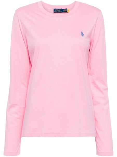 Памучна поло тениска бродирана Polo Ralph Lauren розово