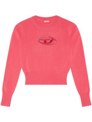 Vlněný svetr s výšivkou Diesel růžový