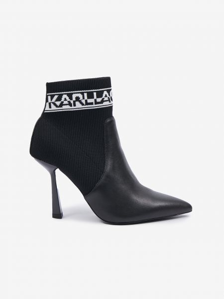 Kožené kožené členkové topánky na podpätku Karl Lagerfeld čierna