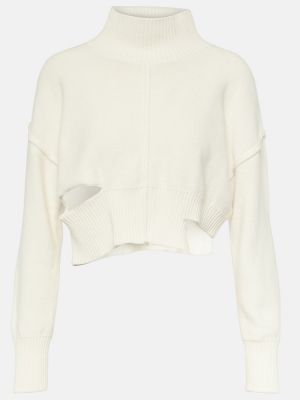 Βαμβακερός μάλλινος πουλόβερ με φθαρμένο εφέ Mm6 Maison Margiela λευκό