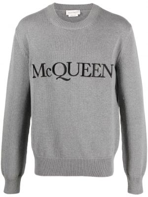 Плетен пуловер бродиран Alexander Mcqueen сиво