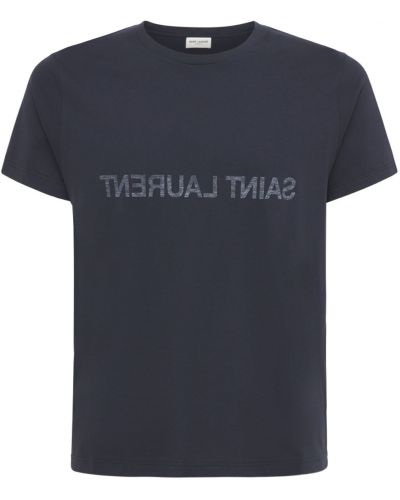 T-shirt en coton à imprimé Saint Laurent bleu