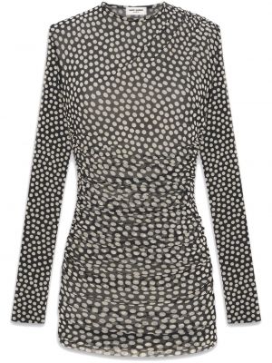 Tylové puntíkaté šaty Saint Laurent černé
