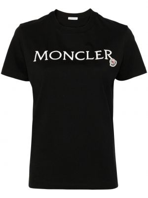 Haftowana koszulka bawełniana Moncler czarna