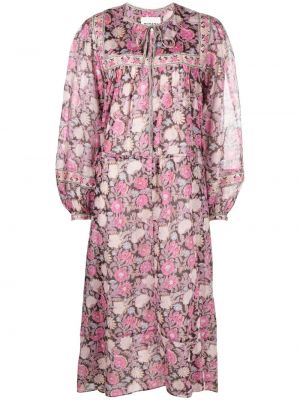 Květinové midi šaty s potiskem Isabel Marant Etoile růžové