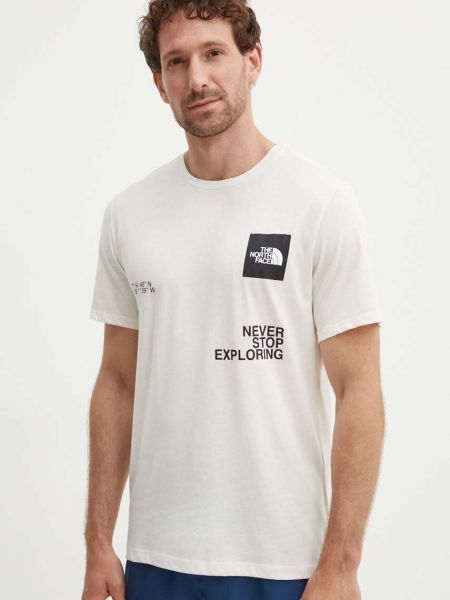 Koszulka z nadrukiem sportowa The North Face beżowa