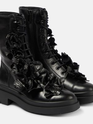 Květinové kožené kotníkové boty Jimmy Choo černé