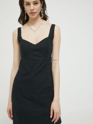 Lniana sukienka mini Abercrombie & Fitch czarna