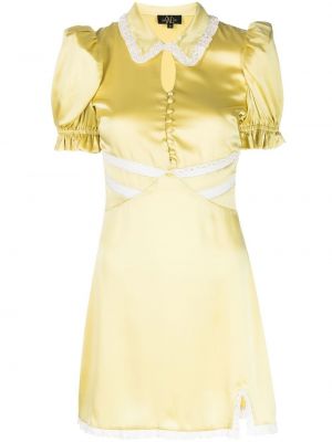 Мини рокля с дантела De La Vali жълто