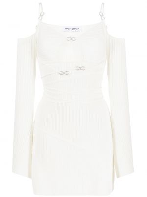 Коктейлна рокля с панделка с кристали Mach & Mach бяло