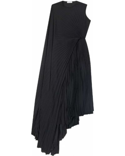 Plisirana obleka z visokim pasom Balenciaga črna