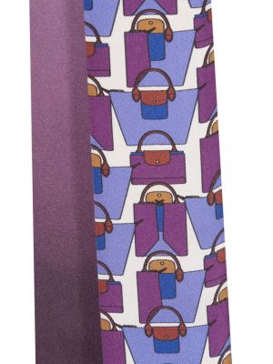 Hedvábný šál s potiskem Longchamp fialový