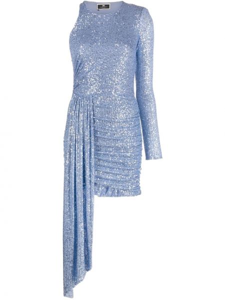 Robe de soirée à paillettes asymétrique Elisabetta Franchi bleu