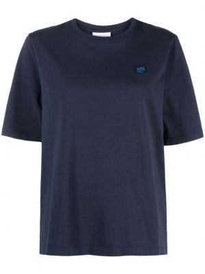 Bombažna majica z vezenjem Maison Kitsuné modra