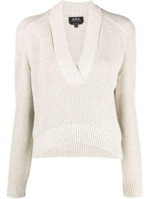 Памучен пуловер с v-образно деколте A.p.c. бежово