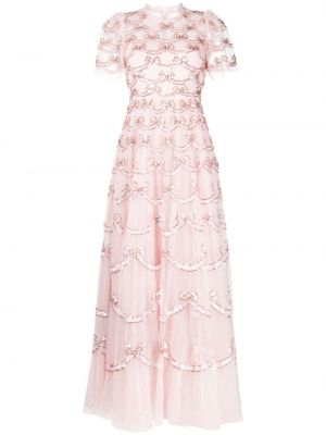 Koktejlové šaty s flitry s mašlí Needle & Thread růžové