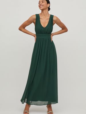Длинное платье без рукавов с v-образным вырезом из тюля Vila зеленое