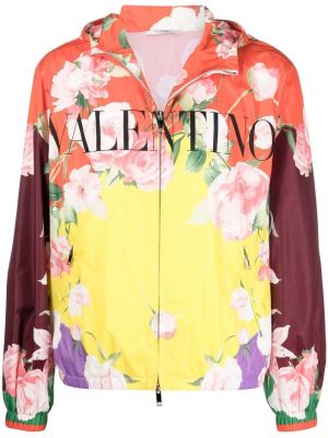 Mustriline kapuutsiga lilleline jakk Valentino Garavani punane