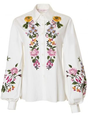 Bombažna srajca s cvetličnim vzorcem Carolina Herrera bela