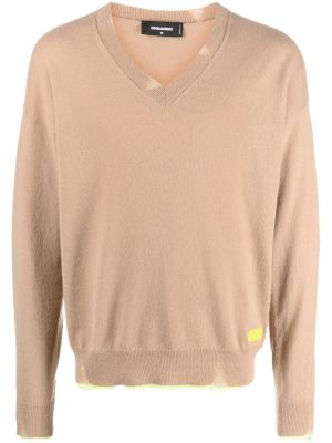 Плетен пуловер с v-образно деколте Dsquared2 кафяво