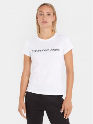 Slim fit tričko Calvin Klein Jeans bílé