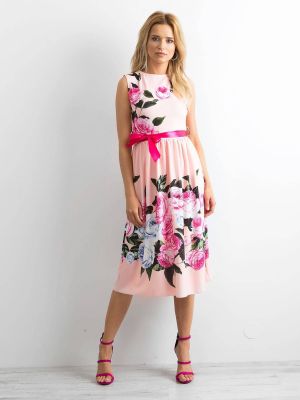 Sukienka midi w kwiatki z nadrukiem Yups różowa