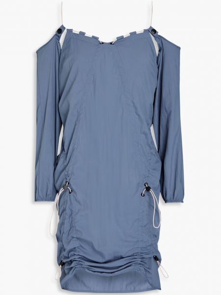 Платье мини из рипстопа со сборками и открытыми плечами Mcq Alexander Mcqueen, Slate blue