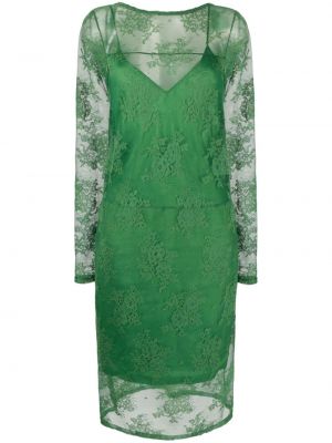 Midi obleka s cvetličnim vzorcem s čipko N°21 zelena